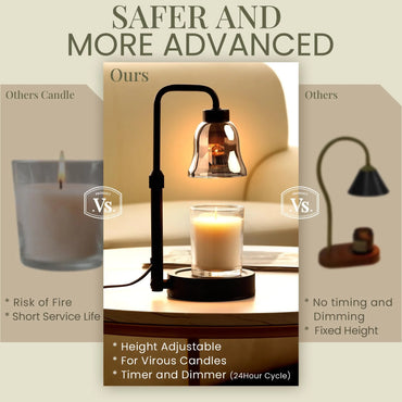 Stylish Dimmable Candle Warmer Lamp with Timer - Adjustable Height in Sleek Black