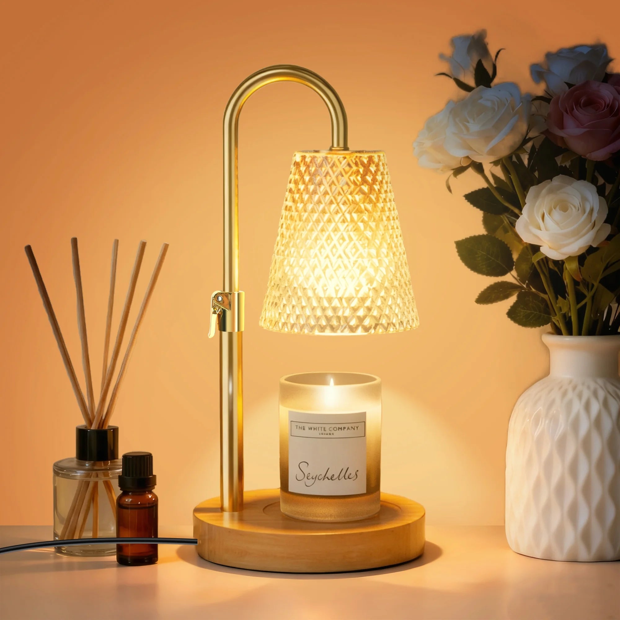 Dimmable Candle Warmer Lamp with Timer - Adjustable Height Wax Melter for Cozy Ambiance (Includes 2 x 50W GU10 Bulbs)