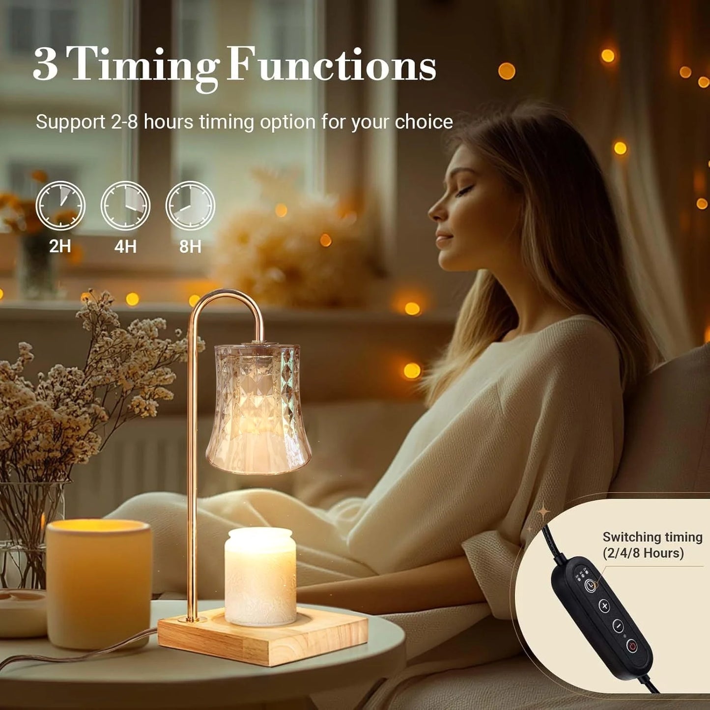 Stylish Gold Candle Warmer Lamp with Timer & Dimmer - Perfect for Jar Candles & Wax Melts, Ideal Gift for Her