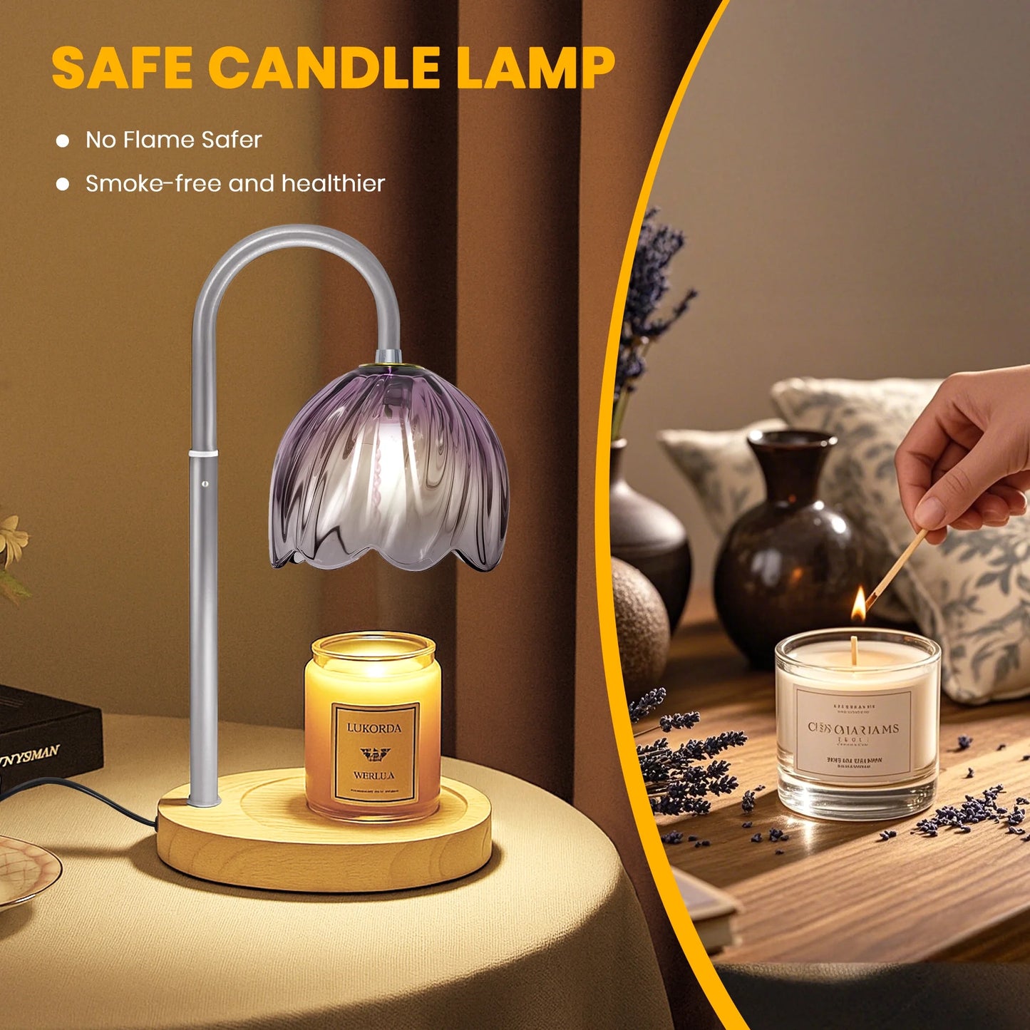 Stylish Adjustable Candle Warmer Lamp with Timer & Dimmable Features - Perfect for Cozy Home Decor - Comes with 2 Bulbs