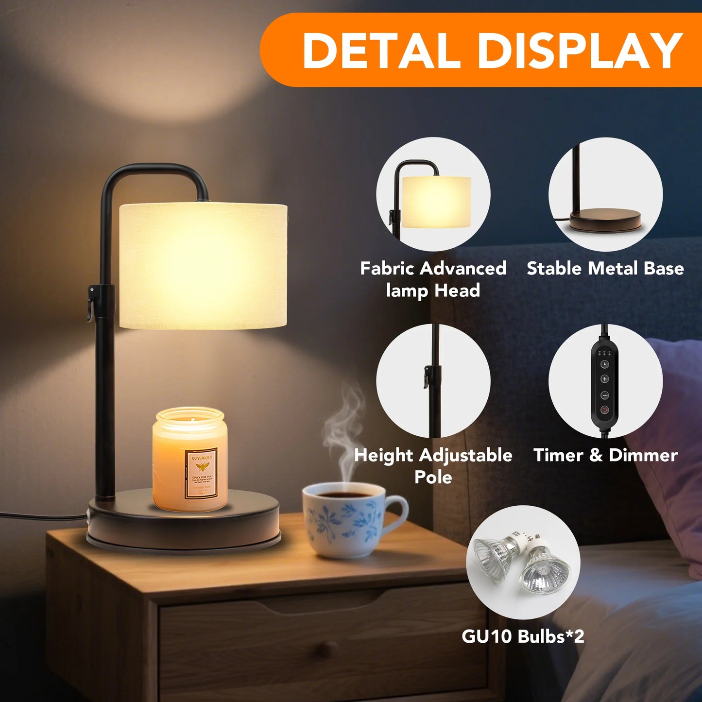Transform Your Space with a Dimmable Candle Warmer Lamp - Timer & Adjustable Height, Includes 2 Bulbs - Ideal Housewarming Gift for Mom & Friends!