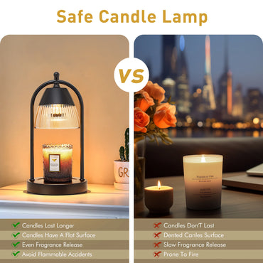 Chic Candle Warmer Lamp with Timer - 3-Level Dimmable Glass Shade for Scented Wax Melts - Stylish Black Home Decor for Women (Includes 2 Bulbs)