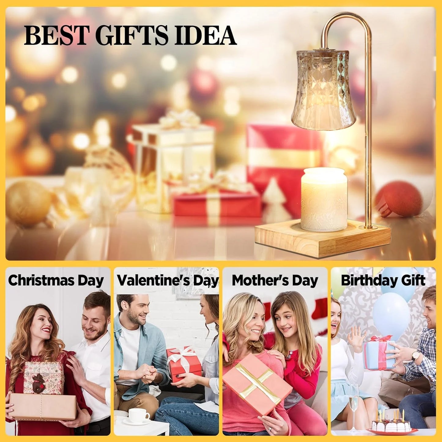 Stylish Gold Candle Warmer Lamp with Timer & Dimmer - Perfect for Jar Candles & Wax Melts, Ideal Gift for Her