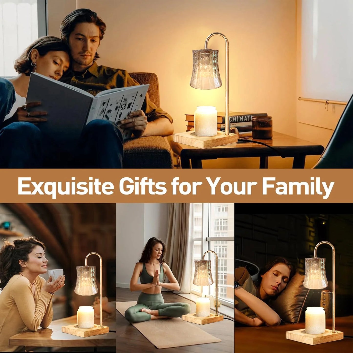 Stylish Gold Candle Warmer Lamp with Timer & Dimmer - Perfect for Jar Candles & Wax Melts, Ideal Gift for Her